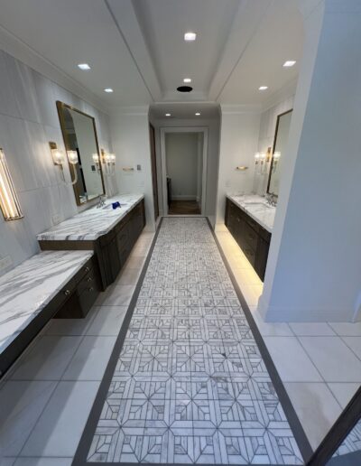 expansive white marble bathroom