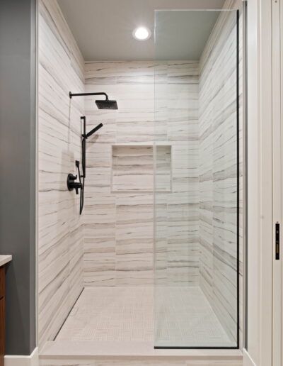 luxury white tile walk-in shower