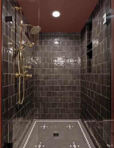 custom luxury dark grey tile walk-in shower