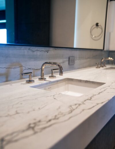 custom modern bathroom sinks with light marble counters